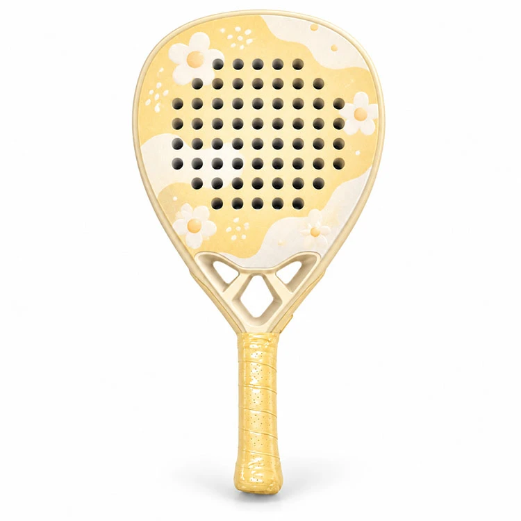 Custom 12K Carbon Fiber Padel Racket 38mm EVA Foam Core Cute Yellow Daisy Design Paddle Tennis Racket OEM ODM