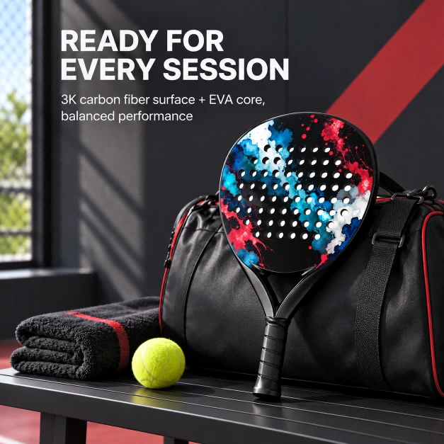 Custom Design 3K Carbon Black EVA Racket Padel Professional