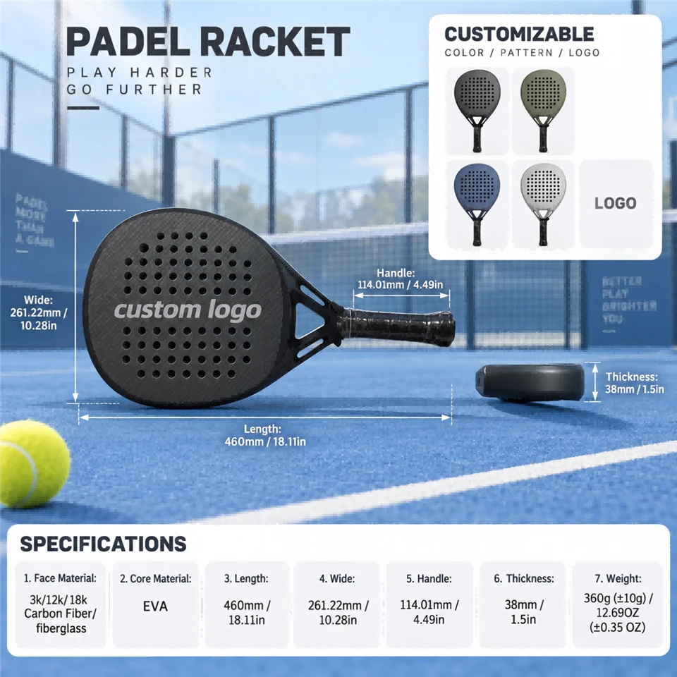 High Quality Factory Direct Customizable 12K Carbon Fiber Padel Racket