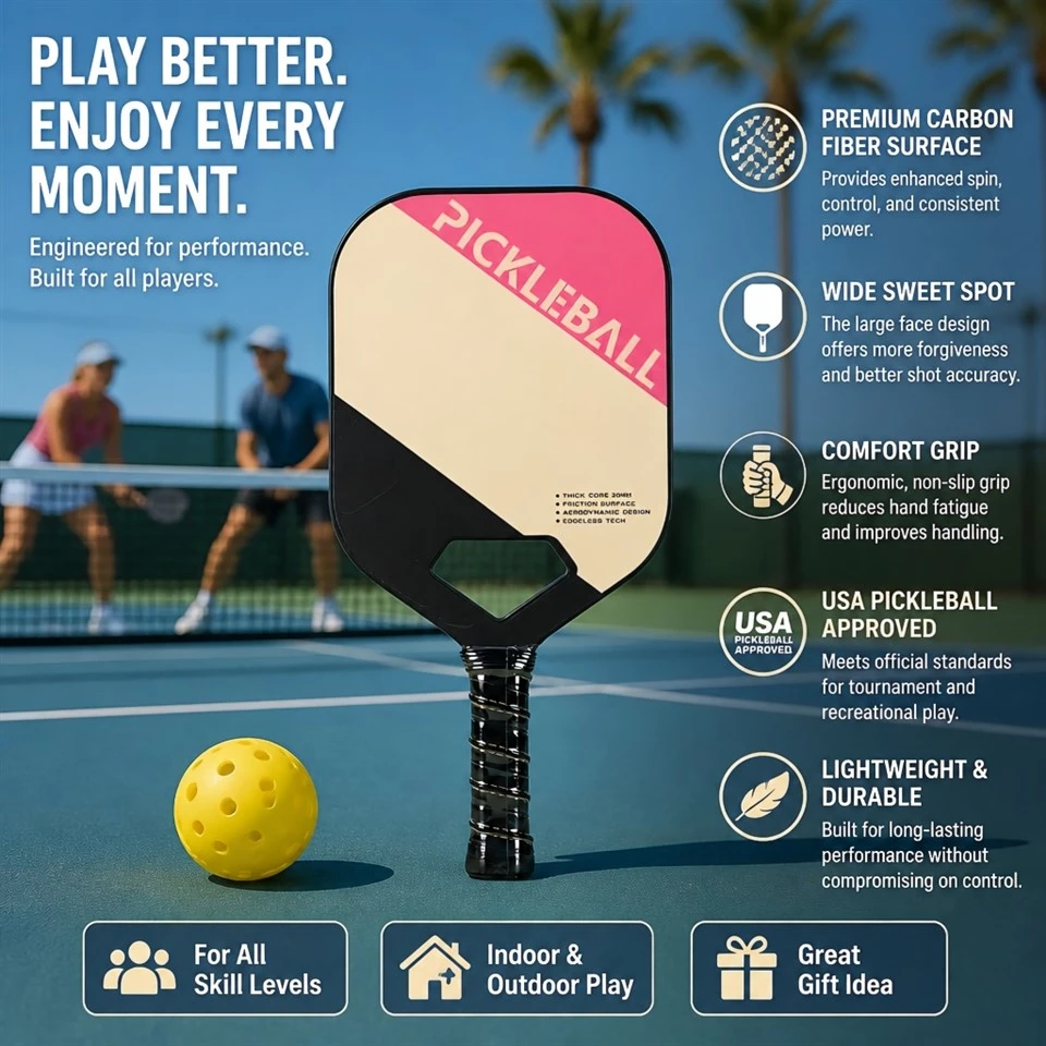 High Spin T700 Raw Carbon Fiber Rough Surface USAPA Approved Pickleball Paddle