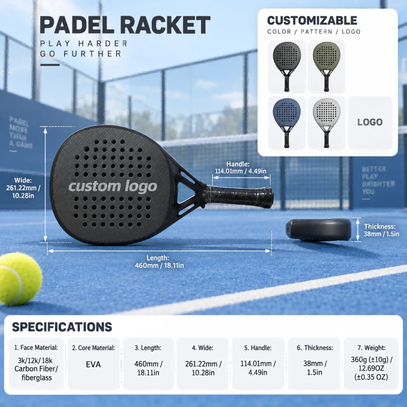 High Quality Factory Direct Customizable 12K Carbon Fiber Padel Racket High Quality Factory Direct Customizable 12K Carbon Fiber Padel Racket
